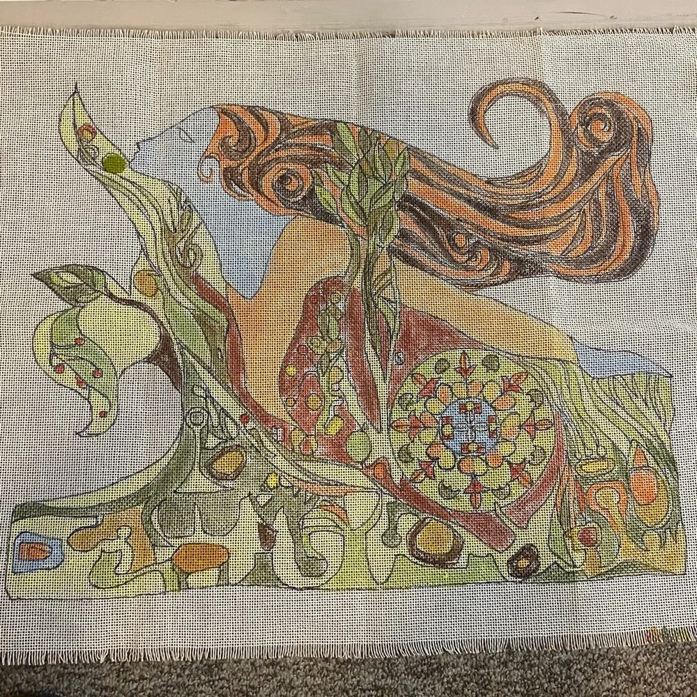 Botanical Goddess Decorative Wall Tapestry - Green, Orange, Blue Accents